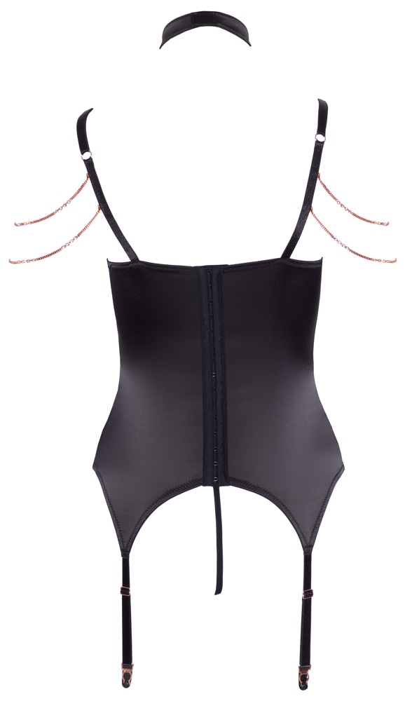 Corset Tip Basque Abierta Fina din Satin cu Dantelă și Lanțuri cu Strasuri - imagine 8