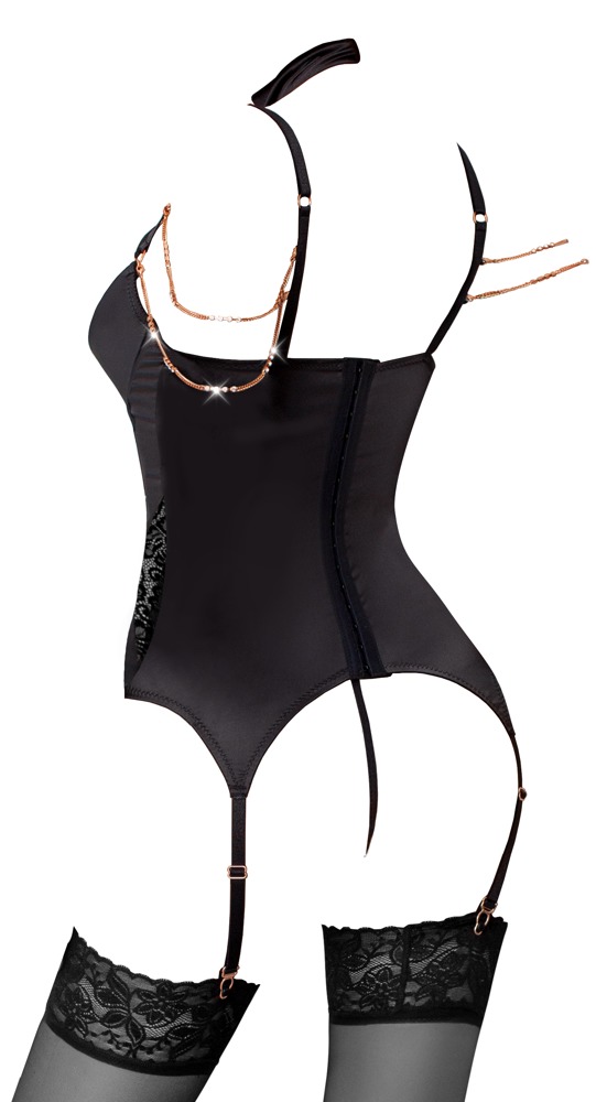 Corset Tip Basque Abierta Fina din Satin cu Dantelă și Lanțuri cu Strasuri - imagine 7