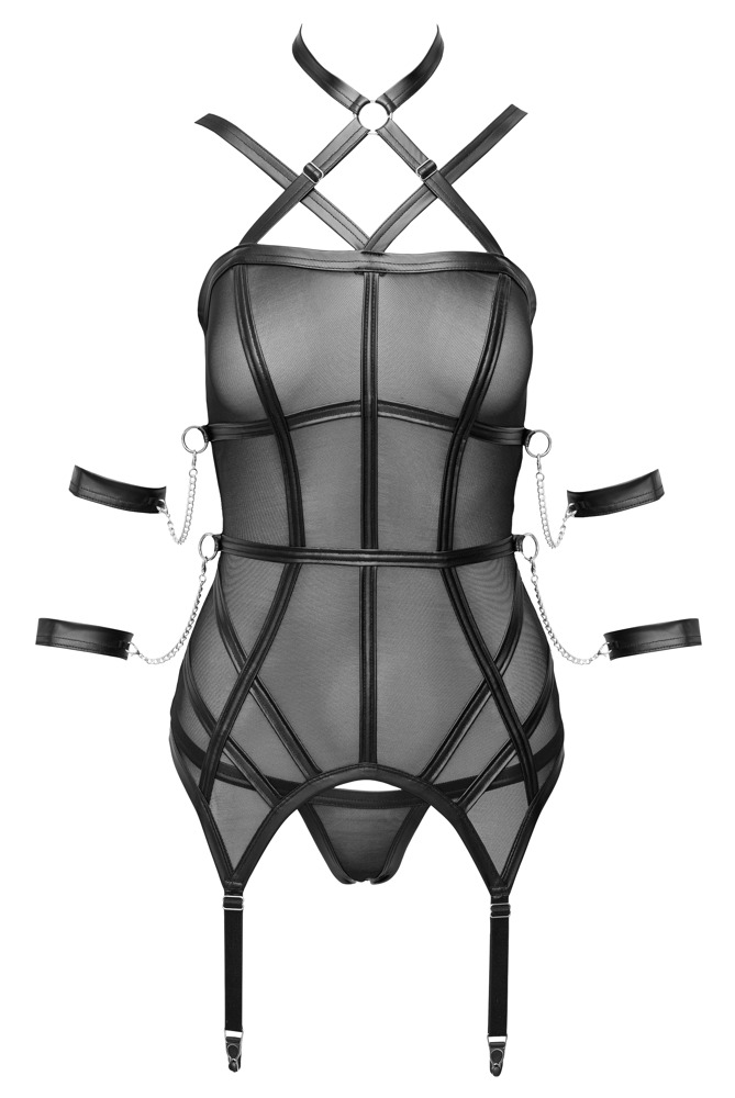Corset Tip Basque Bondage Cottelli cu 4 Cătușe și Bretele Ajustabile - imagine 6