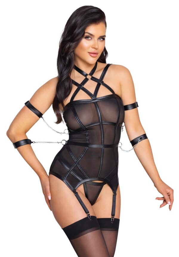 Corset Tip Basque Bondage Cottelli cu 4 Cătușe și Bretele Ajustabile - imagine 4