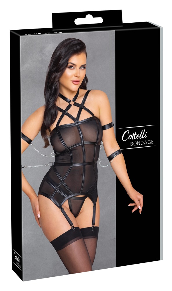 Corset Tip Basque Bondage Cottelli cu 4 Cătușe și Bretele Ajustabile