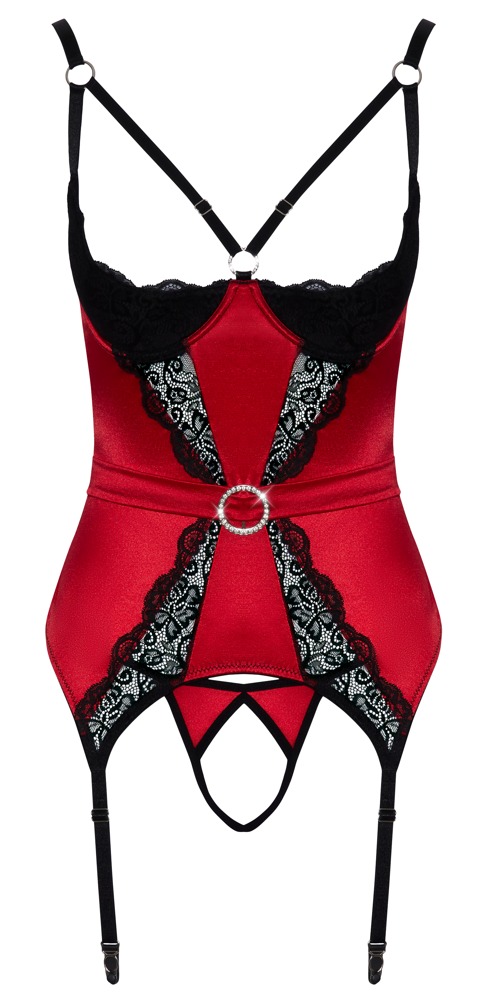 Cami Suspenders Cottelli LINGERIE Roșu cu Sutien Balconette și Tanga - imagine 6