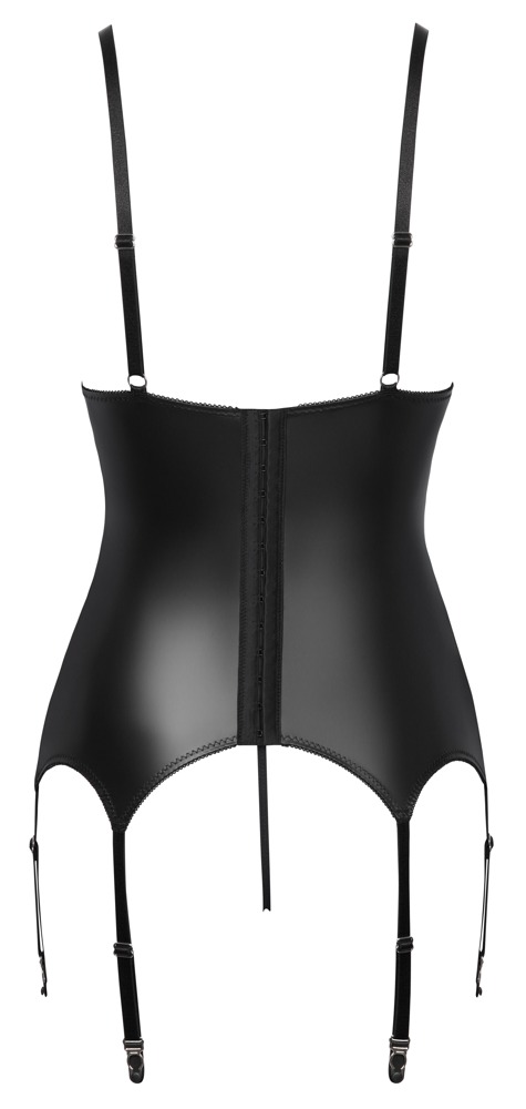 Cottelli Lingerie Corset Tip Basque Negru cu Dantelă Mov și Tanga - imagine 8
