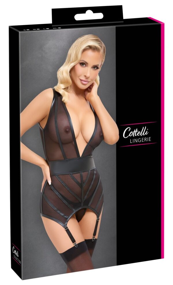 Corset Tip Basque și Tanga Cottelli Lingerie din Powernet Negru
