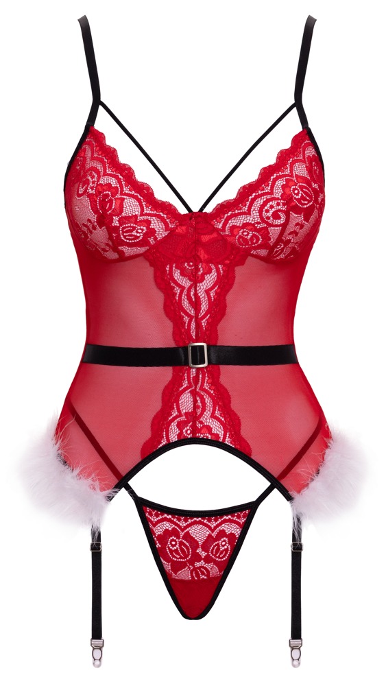 X-Mas Cottelli LINGERIE Corset Tip Basque Roșu cu Dantelă - imagine 4