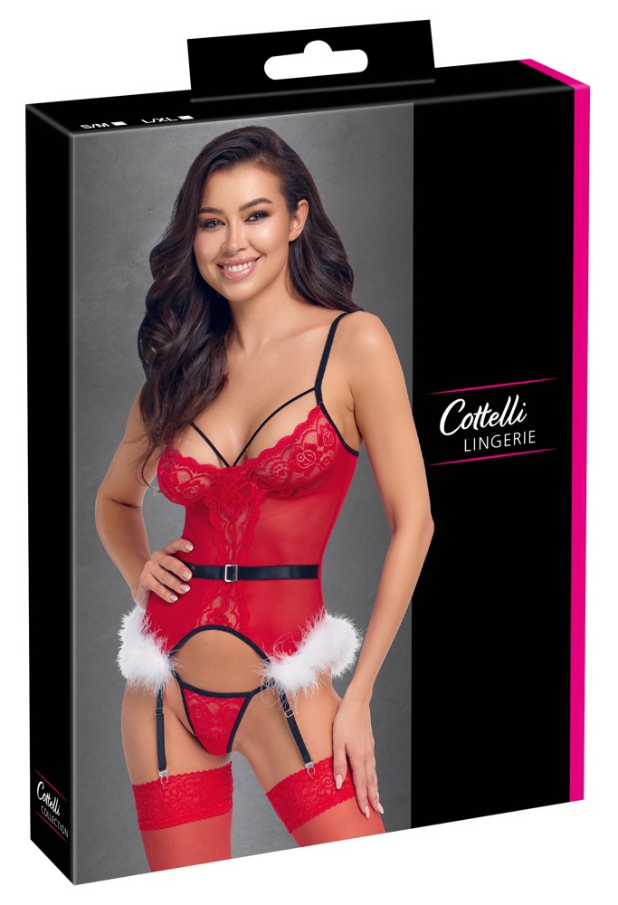 X-Mas Cottelli LINGERIE Corset Tip Basque Roșu cu Dantelă