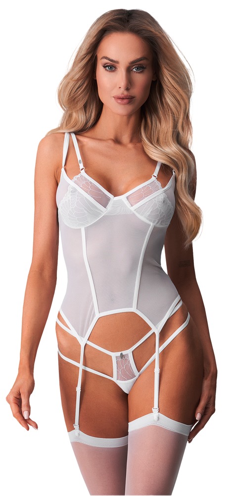 OBS Arrowel Obsessive Corset Tip Basque Alb cu Dantelă și Portjartier