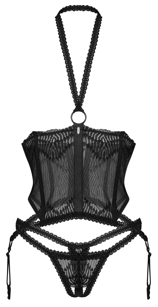OBS Alliane Obsessive Corset Tip Basque cu Cupe Deschise și Tanga - imagine 5