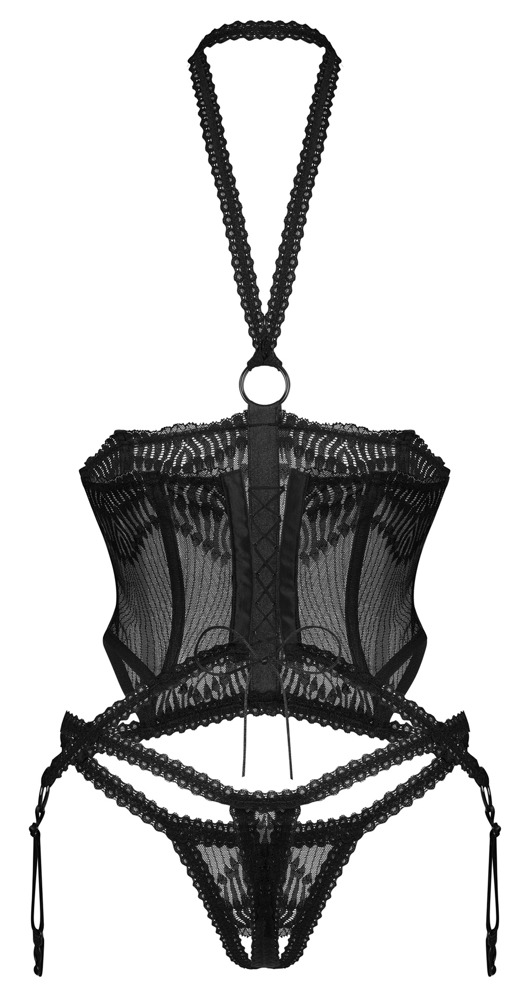 OBS Alliane Obsessive Corset Tip Basque cu Cupe Deschise și Tanga - imagine 6