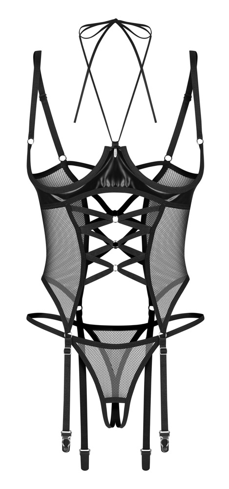 Obsessive Dominna Corset Tip Basque cu Cupe Deschise și Tanga Decupat - imagine 3