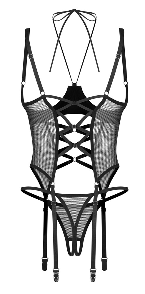 Obsessive Dominna Corset Tip Basque cu Cupe Deschise și Tanga Decupat - imagine 4