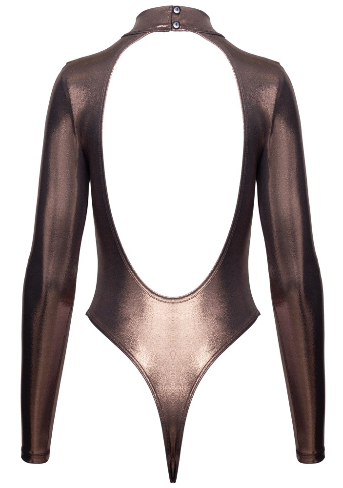 Body Lung cu Mâneci și Guler Înalt Rose Gold Cupru Irizat - imagine 6
