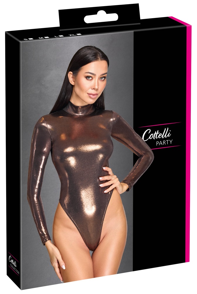 Body Lung cu Mâneci și Guler Înalt Rose Gold Cupru Irizat