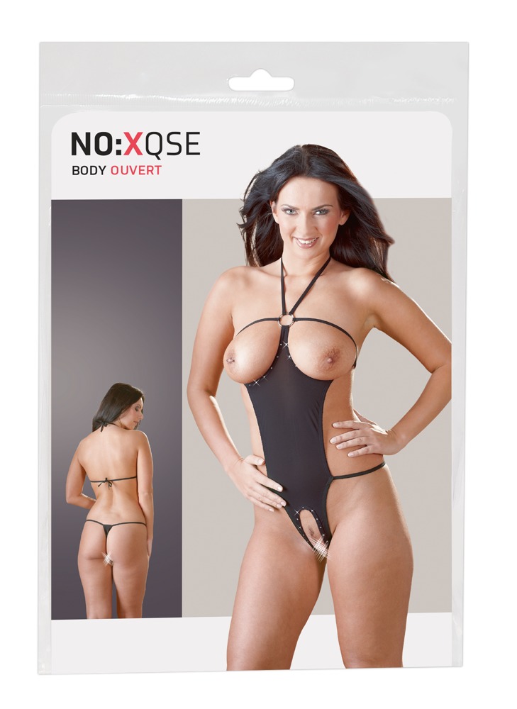 Body Sexy Deschis Negru cu Strasuri S-L