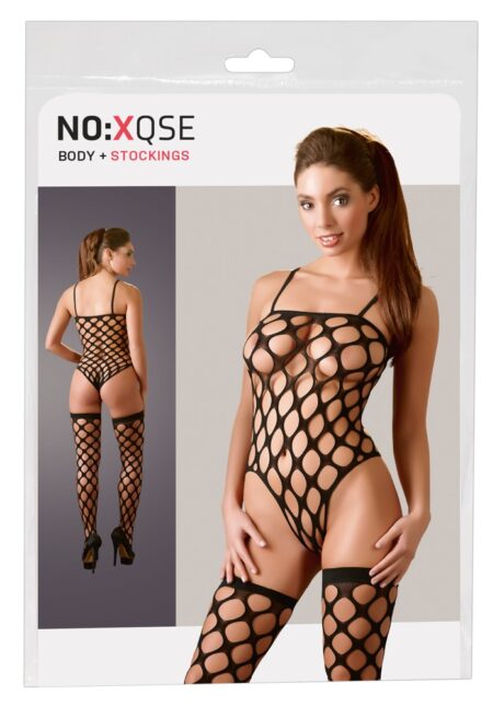 Body și Ciorapi G-String din Plasă Elastică, Negru, S-L