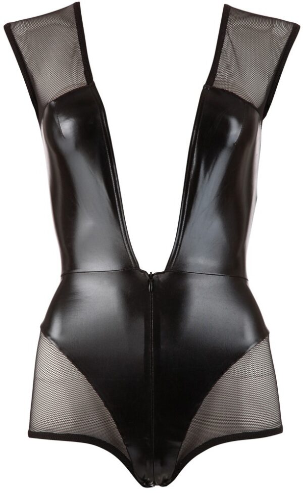 Cottelli PARTY Body Negru Wetlook cu Plasă și Fermoar - imagine 6