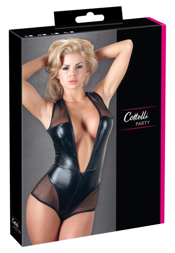 Cottelli PARTY Body Negru Wetlook cu Plasă și Fermoar