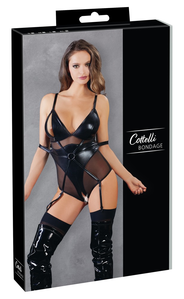 Cottelli Bondage Body Negru cu Powernet Transparent și Fermoar 2-Way