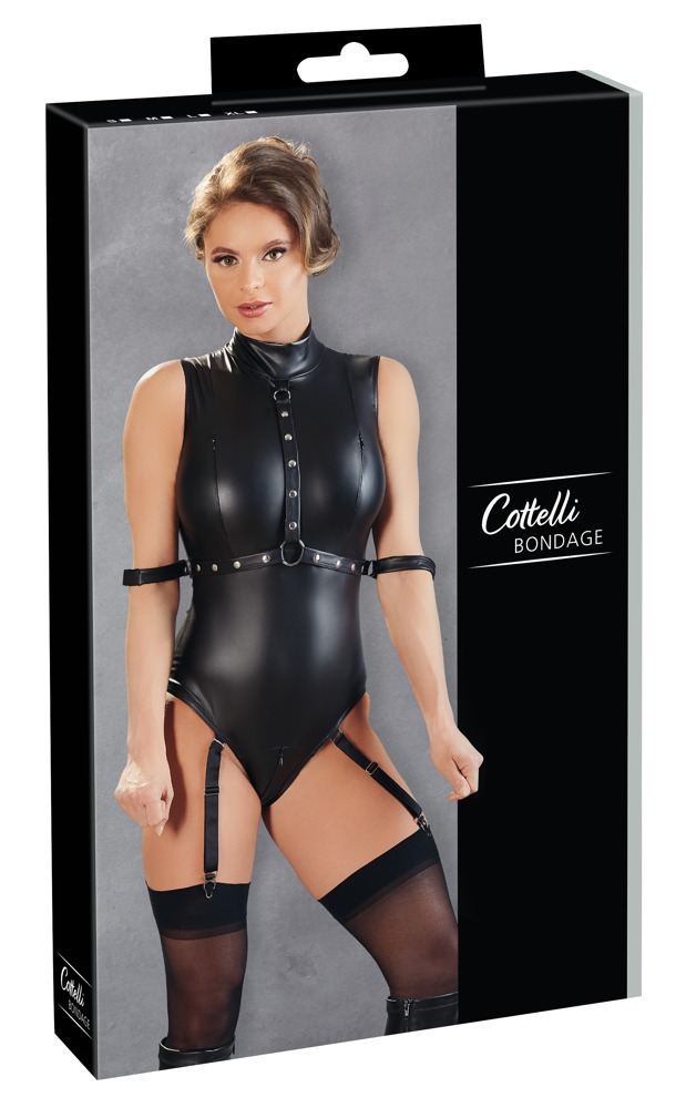 Body Suspenders Negru cu Fermoare și Portjartier