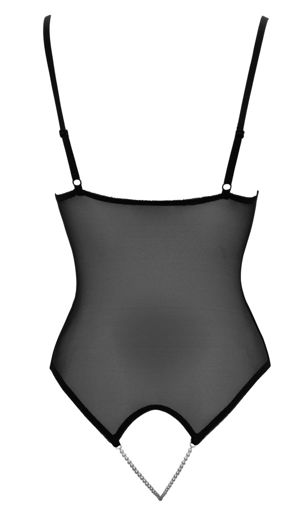Body cu Decupaj Intim din Powernet și Dantelă Florală cu Perle - imagine 7