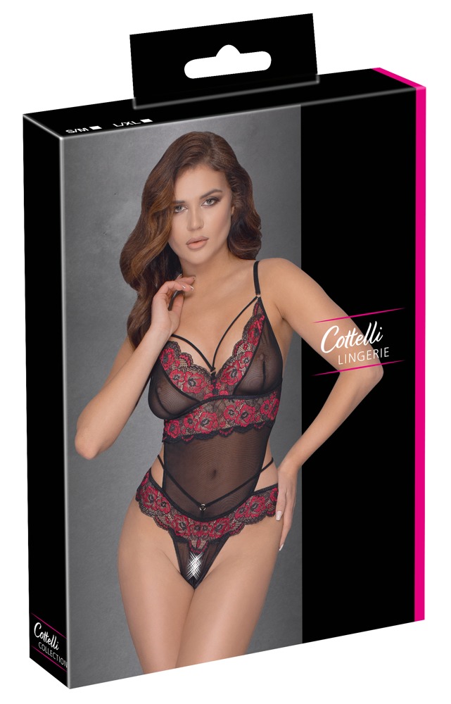 Cottelli Lingerie Body cu Decupaj Intim din Dantelă Florală