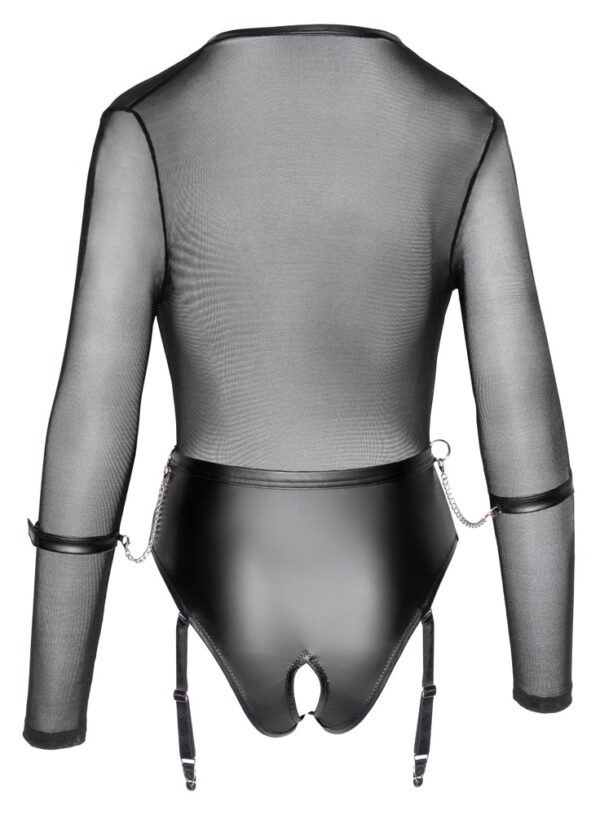 Cottelli Bondage Body Negru cu Mâneci Lungi Cătușe și Portjartier - imagine 7