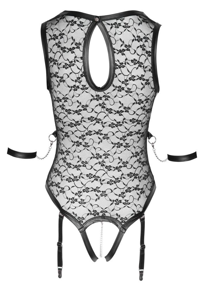 Body Negru Cottelli BONDAGE cu Dantelă Ham și Cătușe - imagine 7
