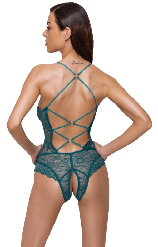 Cottelli Lingerie Body Tanga Teal din Dantelă cu Decupaj Intim - imagine 5