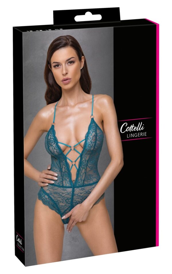Cottelli Lingerie Body Tanga Teal din Dantelă cu Decupaj Intim