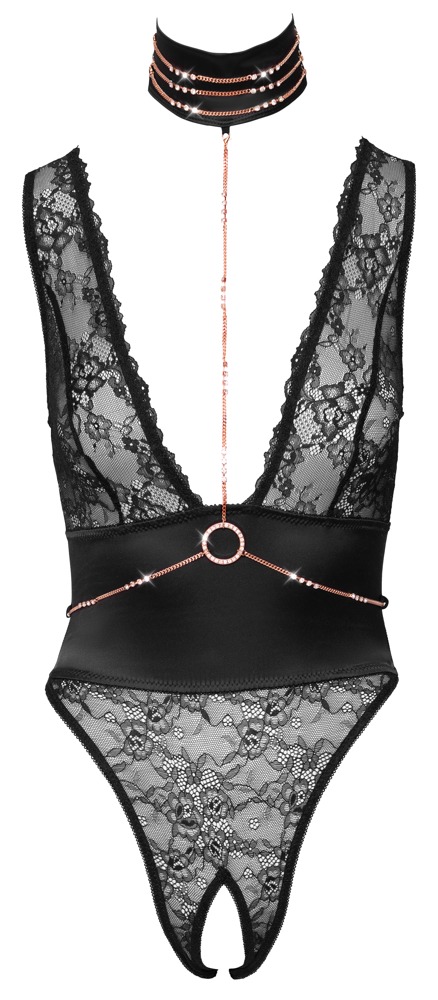 Body Rhinestones Abierta Fina din Dantelă cu Strasuri și Lanțuri - imagine 6