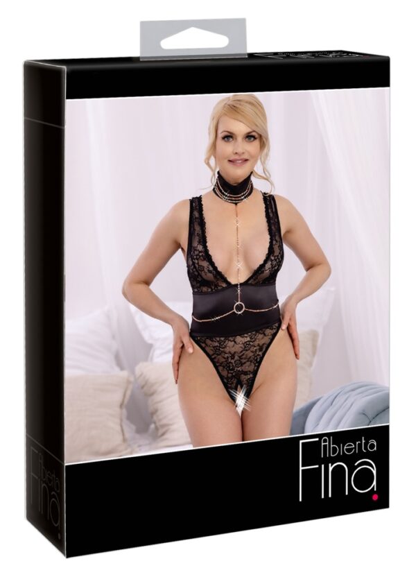 Body Rhinestones Abierta Fina din Dantelă cu Strasuri și Lanțuri