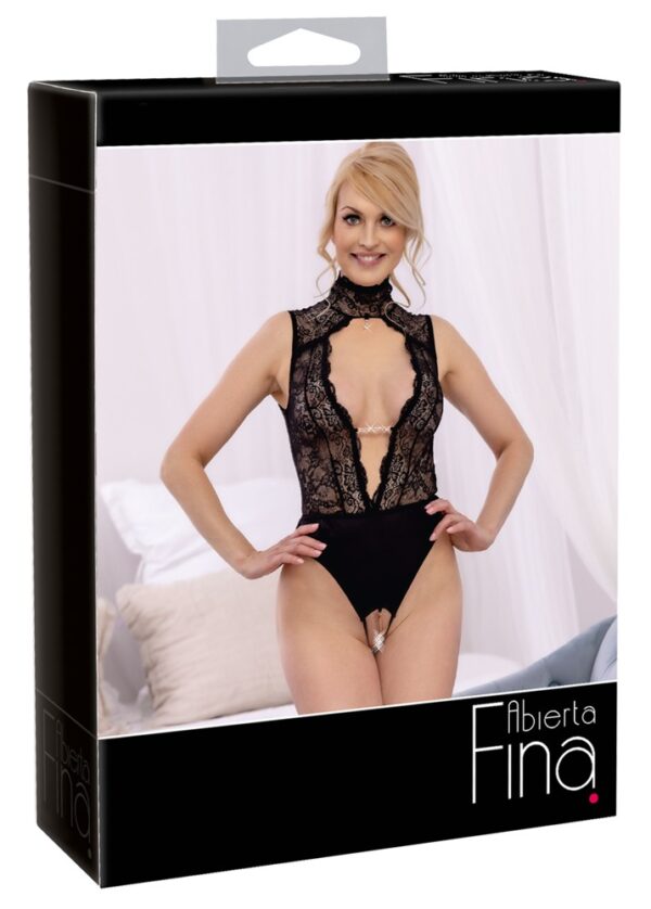 Body Dantelă Abierta Fina cu Satin Elastic și Decupaje Decorative