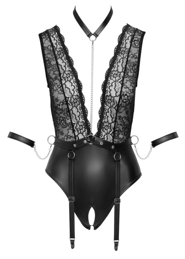 Cottelli BONDAGE Body Deschis cu Portjartier și Cătușe - imagine 6