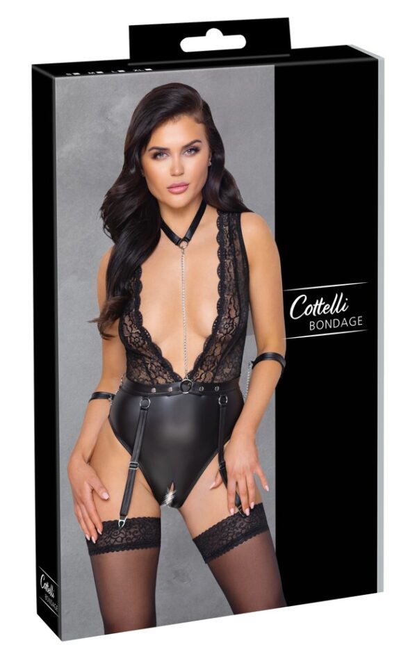 Cottelli BONDAGE Body Deschis cu Portjartier și Cătușe