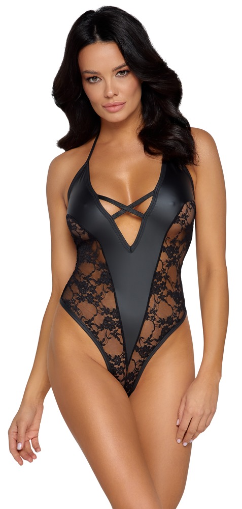 Body cu Dantelă Cottelli Lingerie Negru cu Decolteu Halter și Spate Decupat - imagine 2