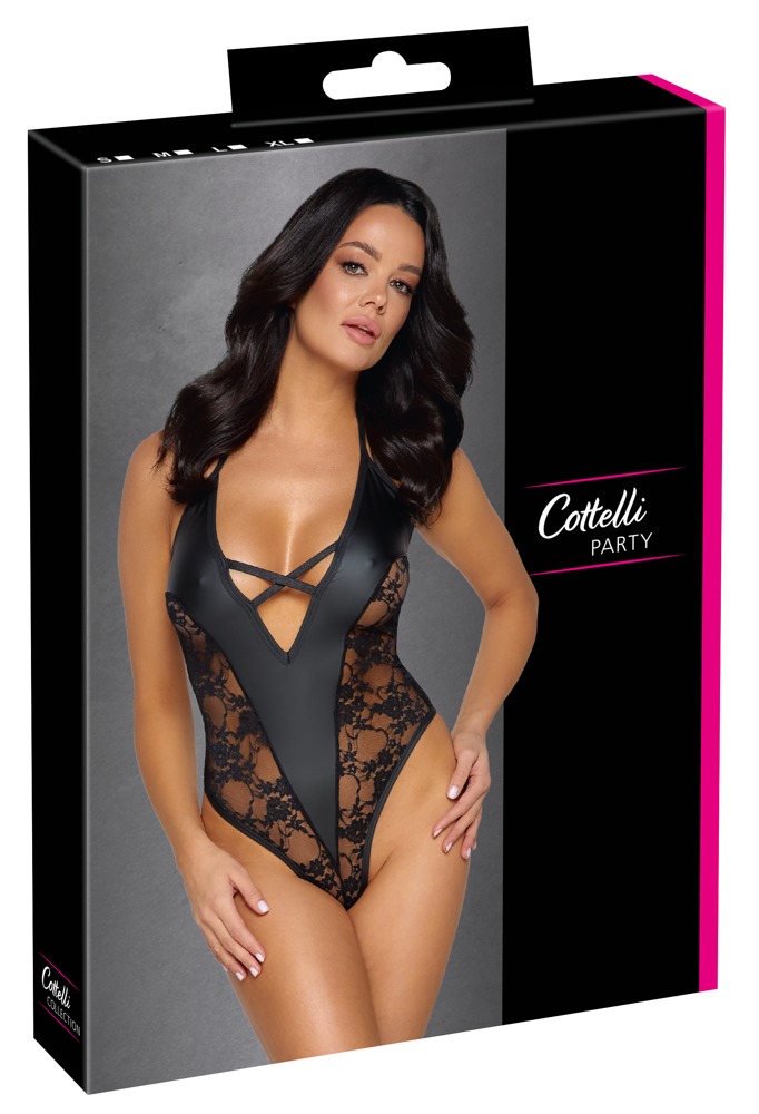 Body cu Dantelă Cottelli Lingerie Negru cu Decolteu Halter și Spate Decupat