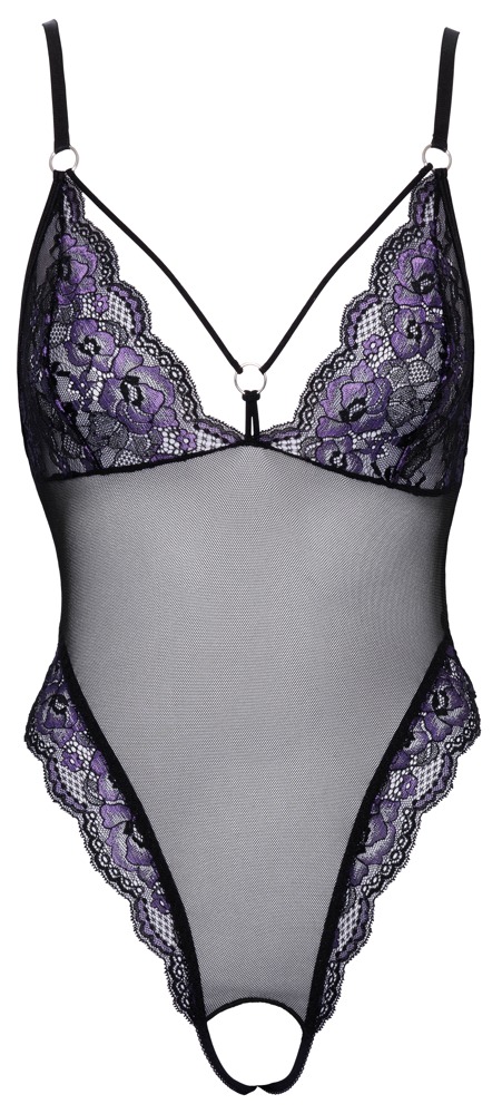 Cottelli LINGERIE Body din Dantelă Florală și Powernet cu Decupaj Intim - imagine 8