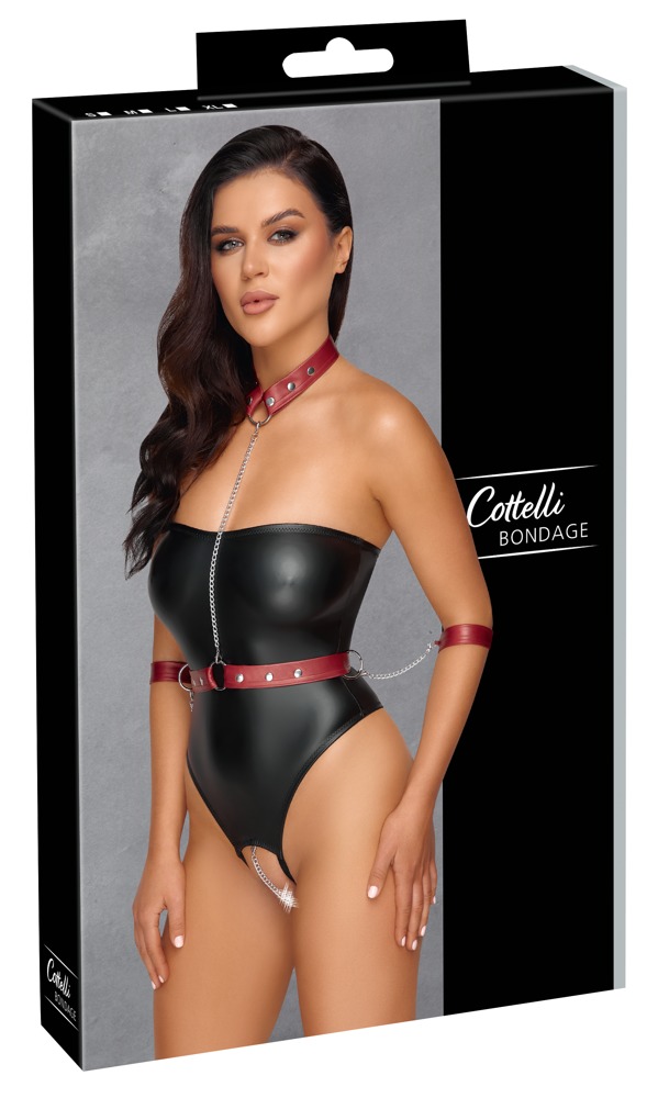 Cottelli Bondage Tubebody Negru cu Ham Roșu și Cătușe
