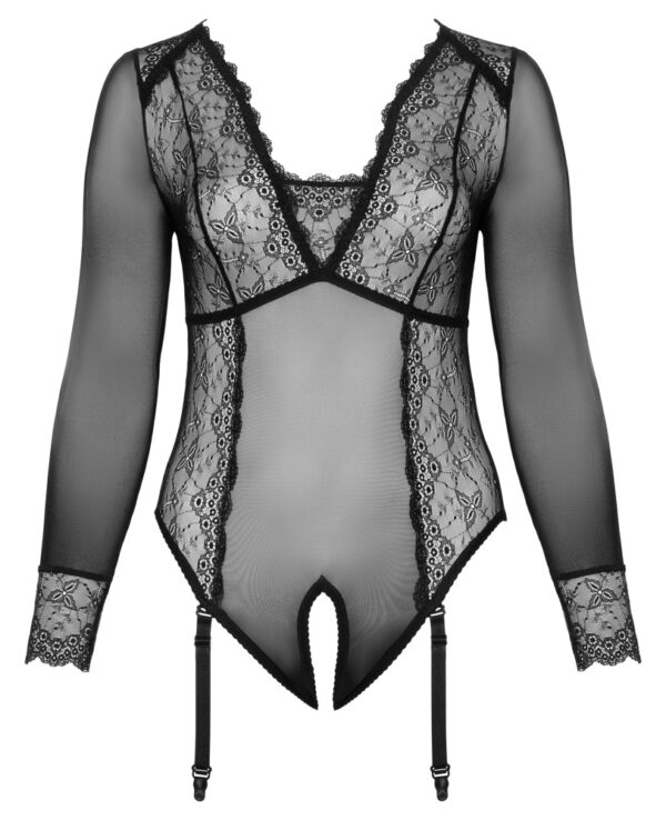Cottelli CURVES Body Transparent din Powernet și Dantelă, Mâneci Lungi, Negru - imagine 6