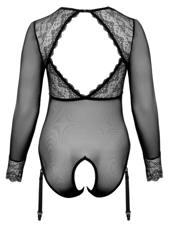 Cottelli CURVES Body Transparent din Powernet și Dantelă, Mâneci Lungi, Negru - imagine 7