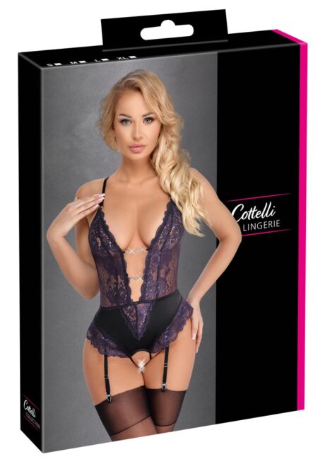 Cottelli LINGERIE Body Portjartier Negru/Mov din Dantelă, XL