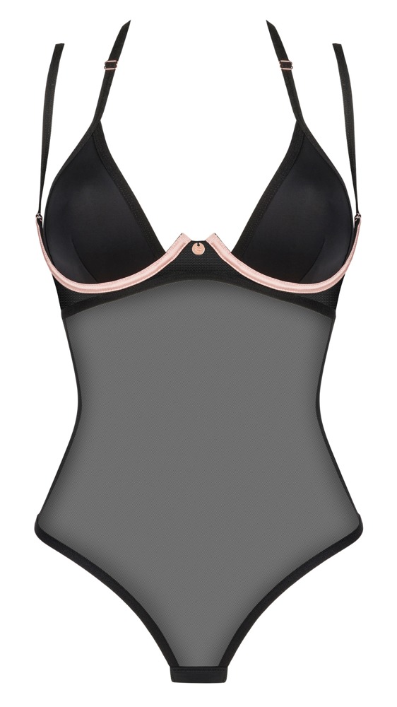 Obsessive Selinne Body Negru din Plasă cu Detalii Roz - imagine 5