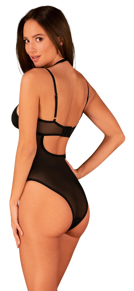 Obsessive Selinne Body Negru din Plasă cu Detalii Roz - imagine 4