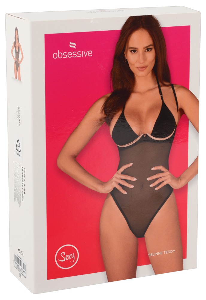 Obsessive Selinne Body Negru din Plasă cu Detalii Roz