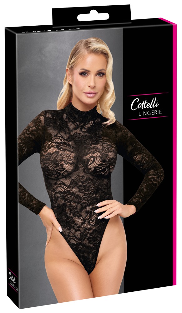 Body din Dantelă Cottelli LINGERIE Negru cu Mâneci Lungi