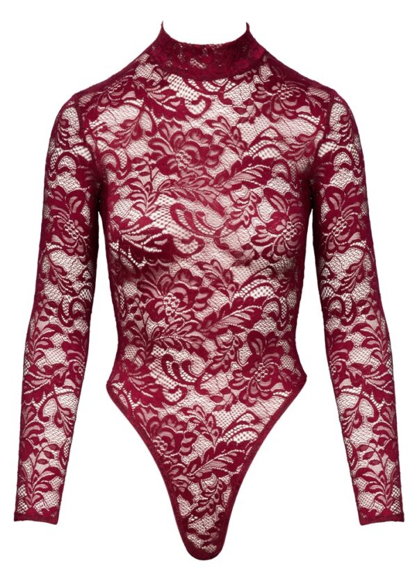 Cottelli Lingerie Body Roșu Bordeaux din Dantelă cu Mâneci Lungi - imagine 5