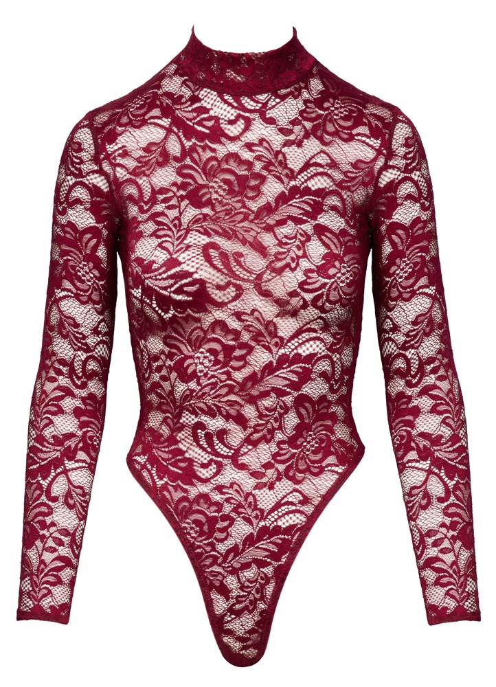 Cottelli Lingerie Body Roșu Bordeaux din Dantelă cu Mâneci Lungi - imagine 5