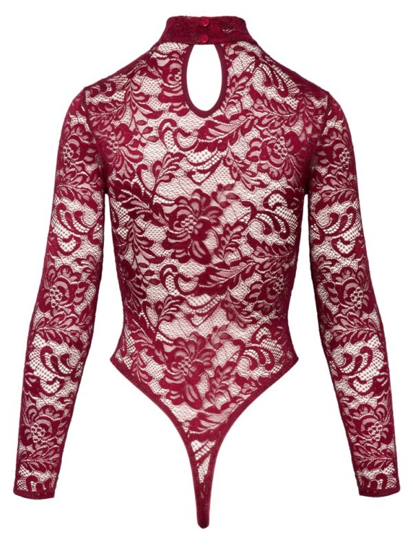 Cottelli Lingerie Body Roșu Bordeaux din Dantelă cu Mâneci Lungi - imagine 6