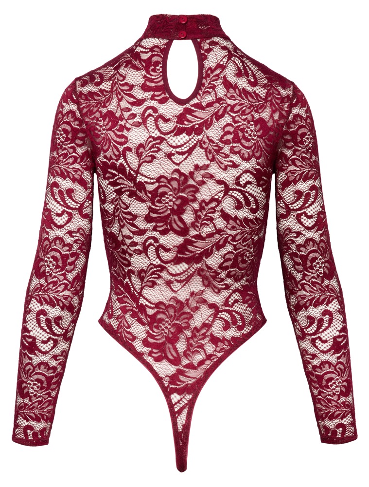 Cottelli Lingerie Body Roșu Bordeaux din Dantelă cu Mâneci Lungi - imagine 6