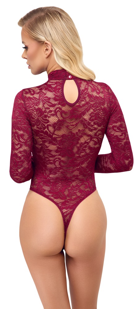 Cottelli Lingerie Body Roșu Bordeaux din Dantelă cu Mâneci Lungi - imagine 4